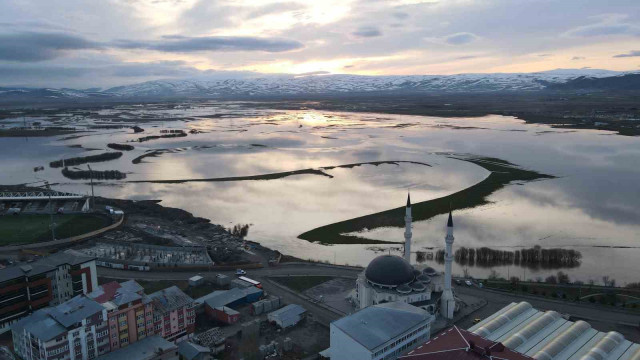 Ardahan’da nehir taştı, ova göle döndü