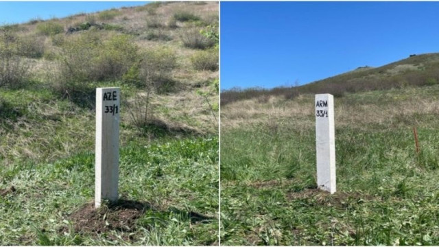 Azerbaycan-Ermenistan sınırına ilk sınır taşı yerleştirildi