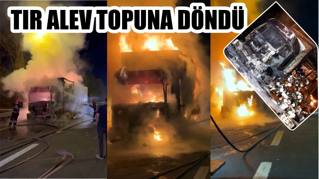 Tır alev alev yandı