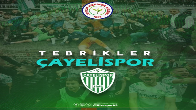 Çaykur Rizespor’dan Çayelispor’a tebrik mesajı