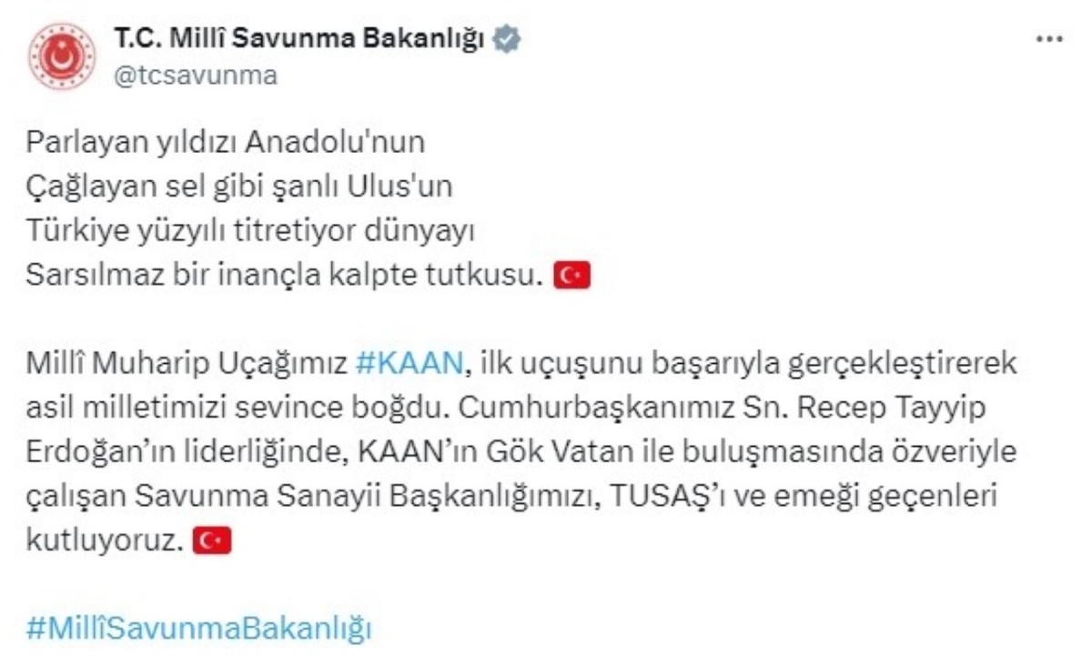 KAAN’ın uçuşuna ilişkin yeni görüntüler paylaştı