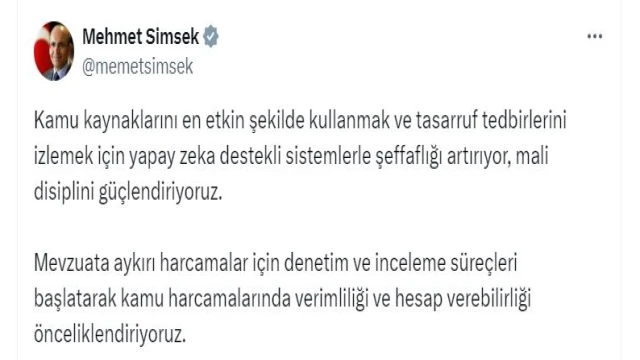 Bakan Şimşek: Kamu harcamalarında verimliliği ve hesap verebilirliği önceliklendiriyoruz