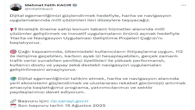 Bakanlıktan 'Harita ve Navigasyon Uygulaması Geliştirme Projeleri Çağrısı'