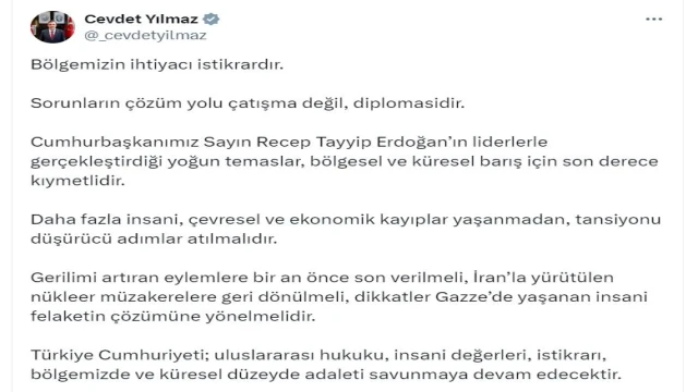Cevdet Yılmaz: Gerilimi artıran eylemlere bir an önce son verilmeli