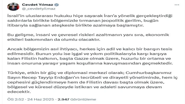 Cevdet Yılmaz: Türkiye, istikrarı ve adaleti savunmaya devam edecektir