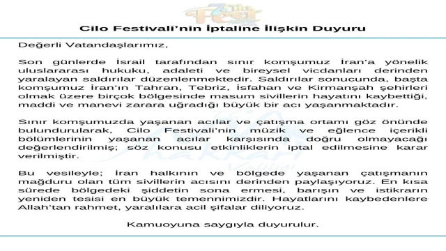 Cilo Festivali'nin müzik ve eğlence bölümü iptal edildi