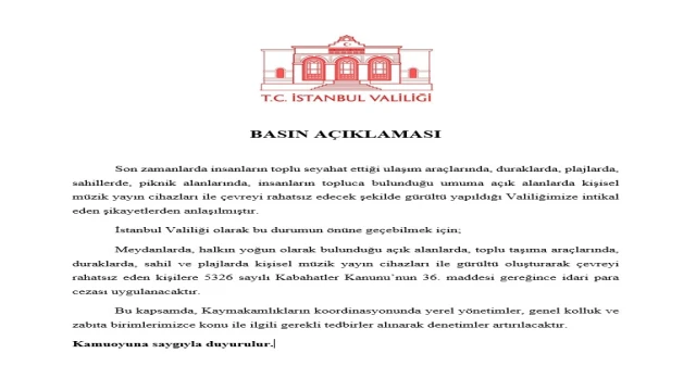 İstanbul Valiliği'nden 'yüksek sesli müzik' uyarısı: Para cezası uygulanacak