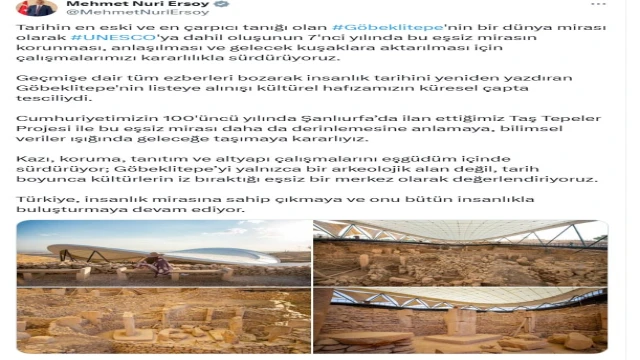 Bakan Ersoy: Göbeklitepe'nin korunması için çalışmalarımızı sürdürüyoruz