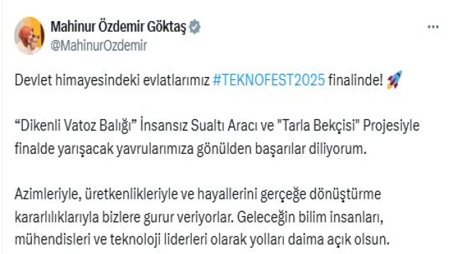 Bakan Göktaş: Devlet himayesindeki evlatlarımız TEKNOFEST 2025 finalinde